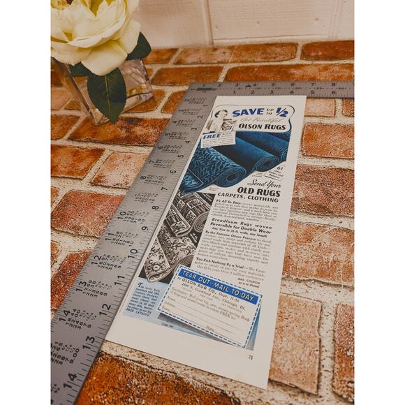 1942 Olson Rugs Ad - Reworked from Old Carpets - Vintage Home Decor Print Advert - Picture 5 of 5
